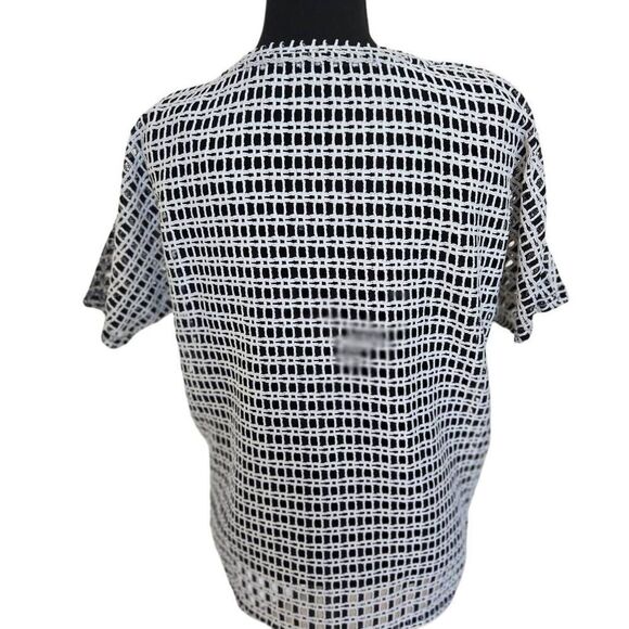 Onque Casual Womens Knit Open Weave Layered Short Sleeve Top Black White Small - Picture 3 of 12